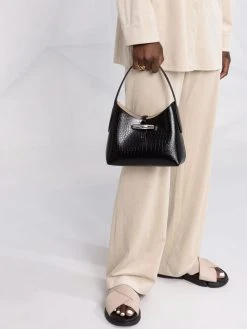 Longchamp sac porté épaule Roseau à effet peau de crocodile