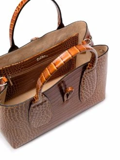 Longchamp sac à main Roseau médium à effet peau de crocodile