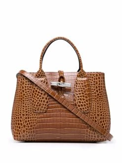 Longchamp sac à main Roseau médium à effet peau de crocodile