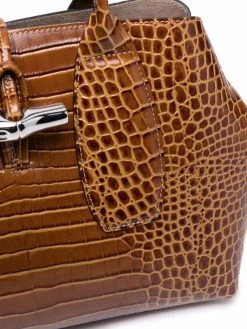 Longchamp sac à main Roseau médium à effet peau de crocodile